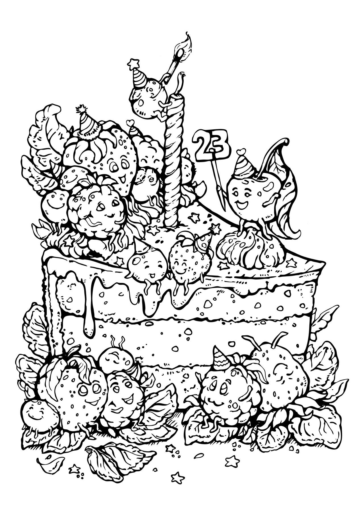 Birthday cake coloring page by slayaart on