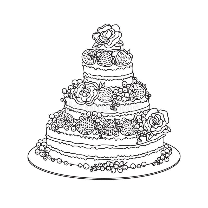 Sweet birthday cake with roses and lily stock vector