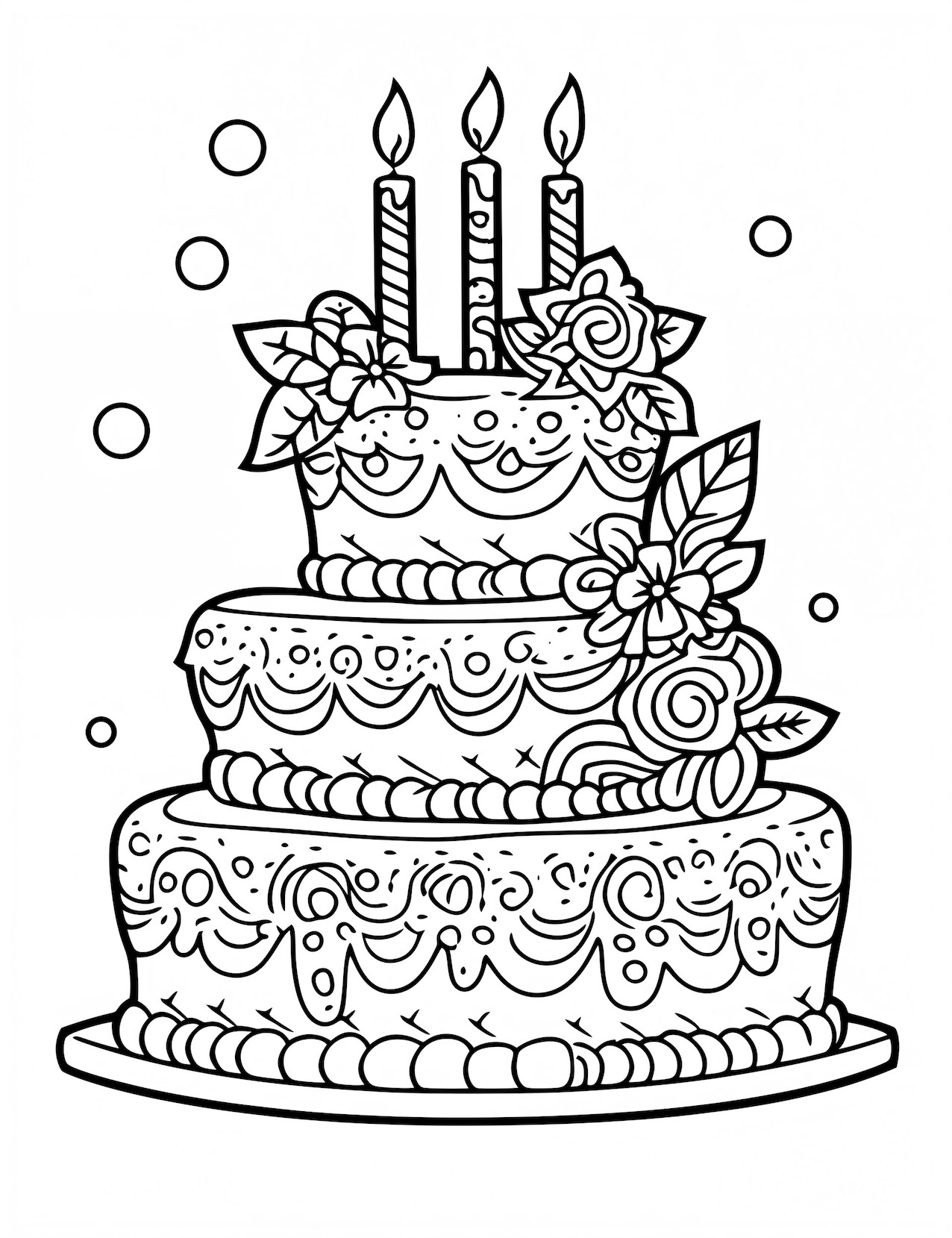 Joyous birthday cake coloring pages free printable