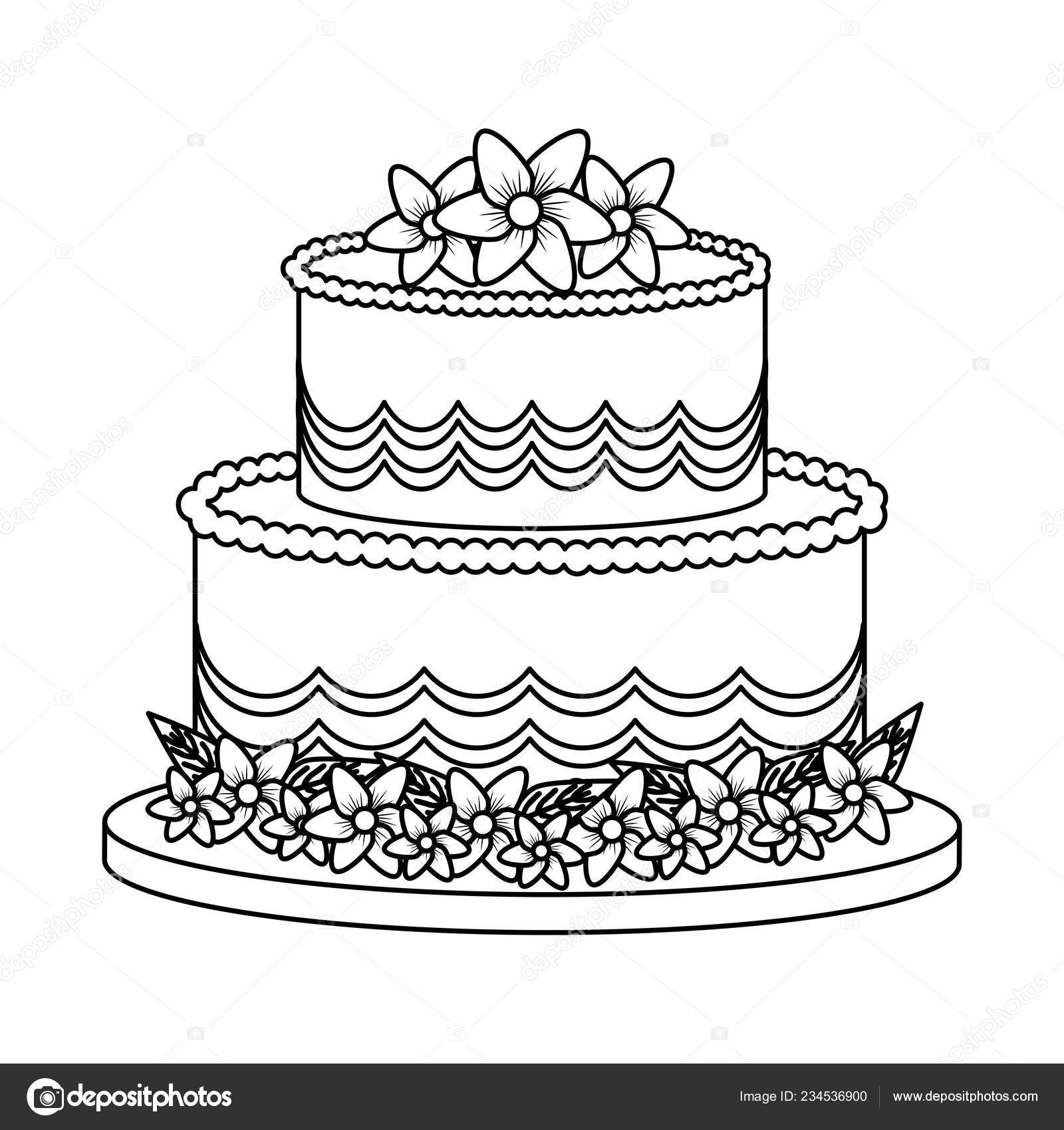 Big cake flowers black white vector illustration graphic design stock vector by jemastock