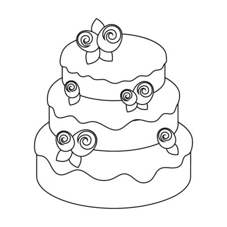 Cake with roses icon in outline style isolated on white background cakes symbol stock vector illustration banco de imagens royalty free ilustraããµes imagens e banco de imagens image
