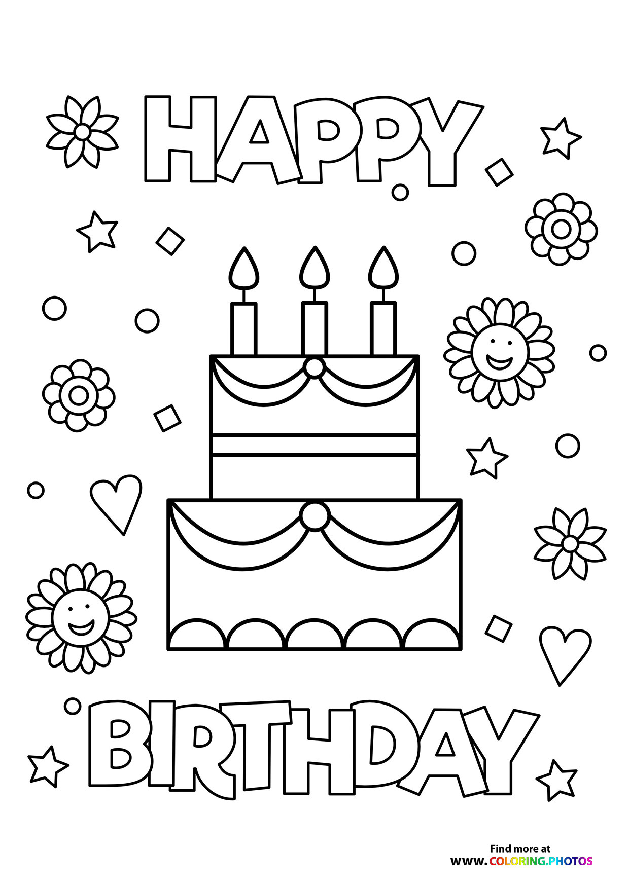 Happy birthday cake with flowers