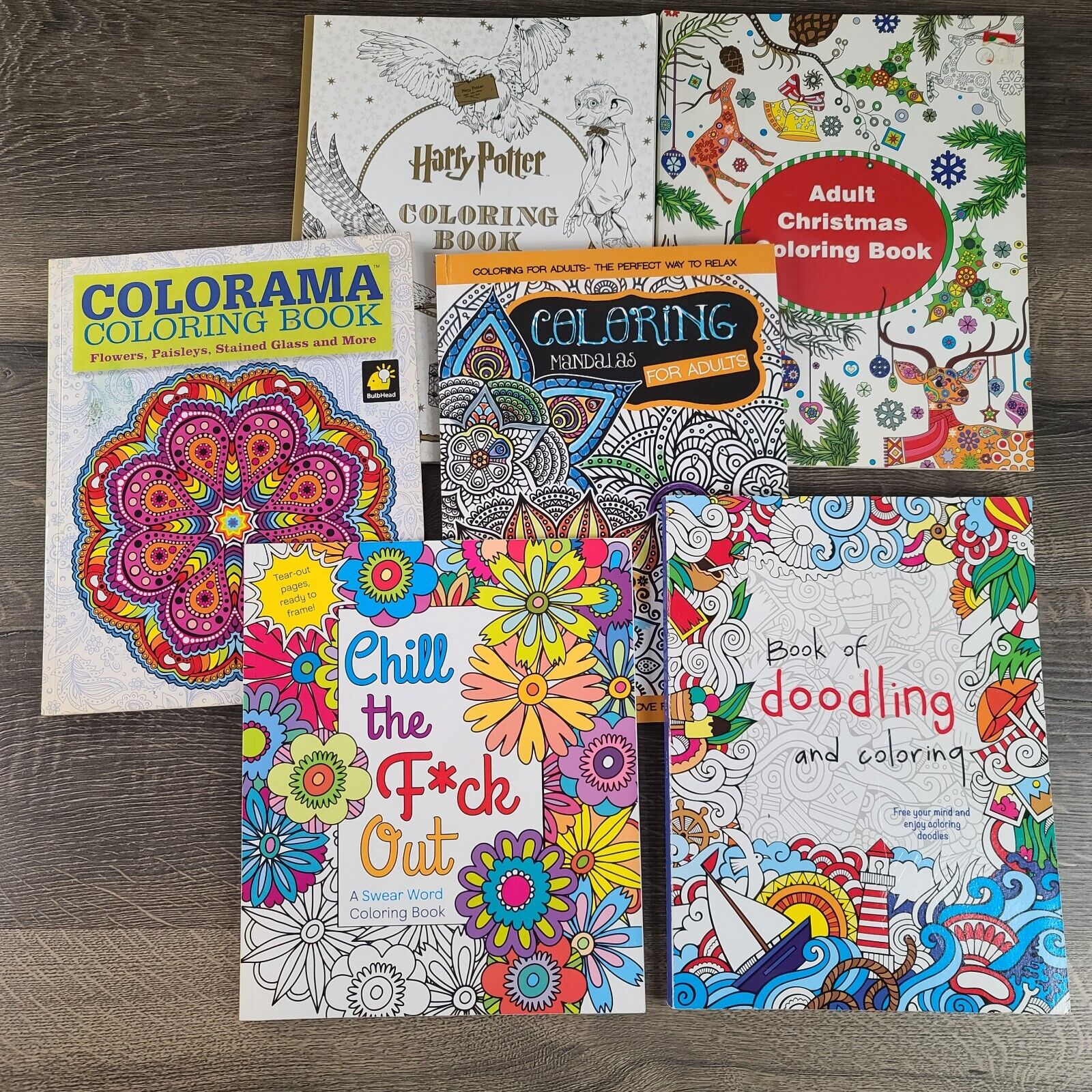Lot of adult coloring books harry potter christmas doodling swear words flower