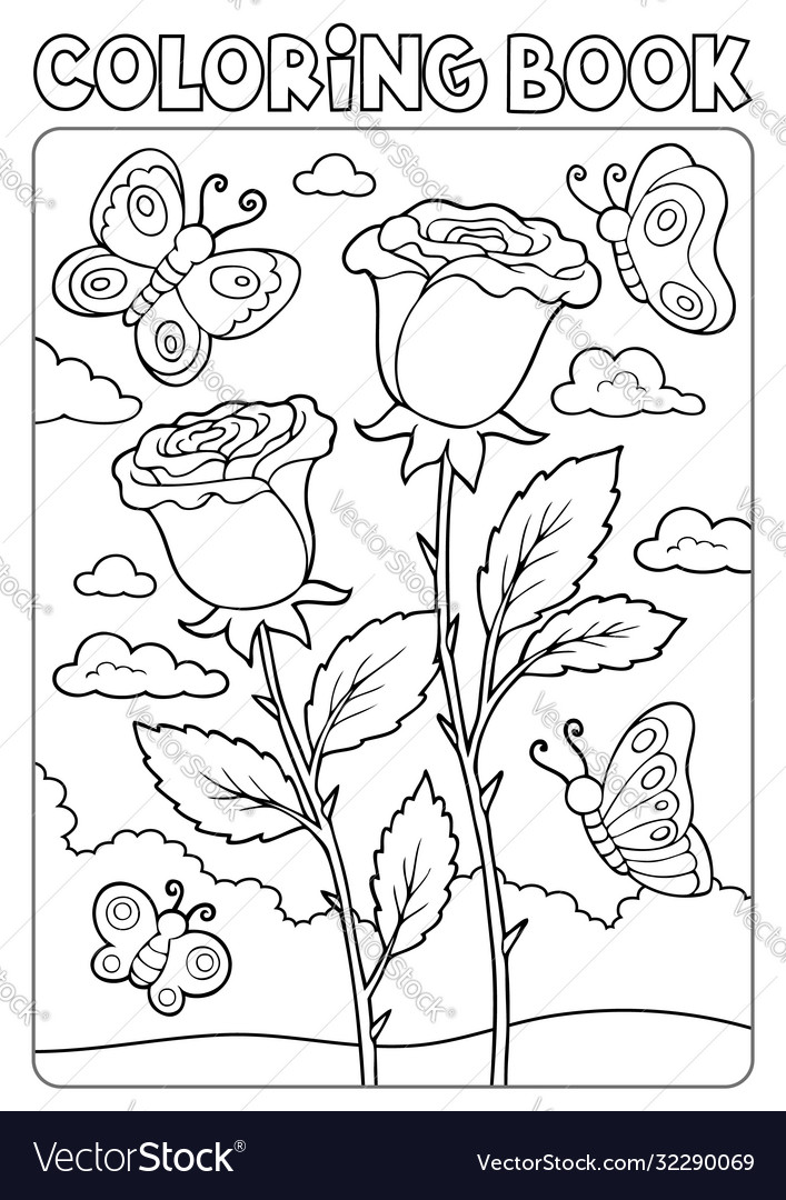 Coloring book roses and butterflies royalty free vector