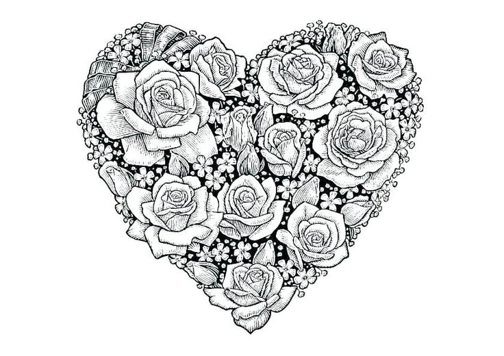 Roses and hearts coloring pages