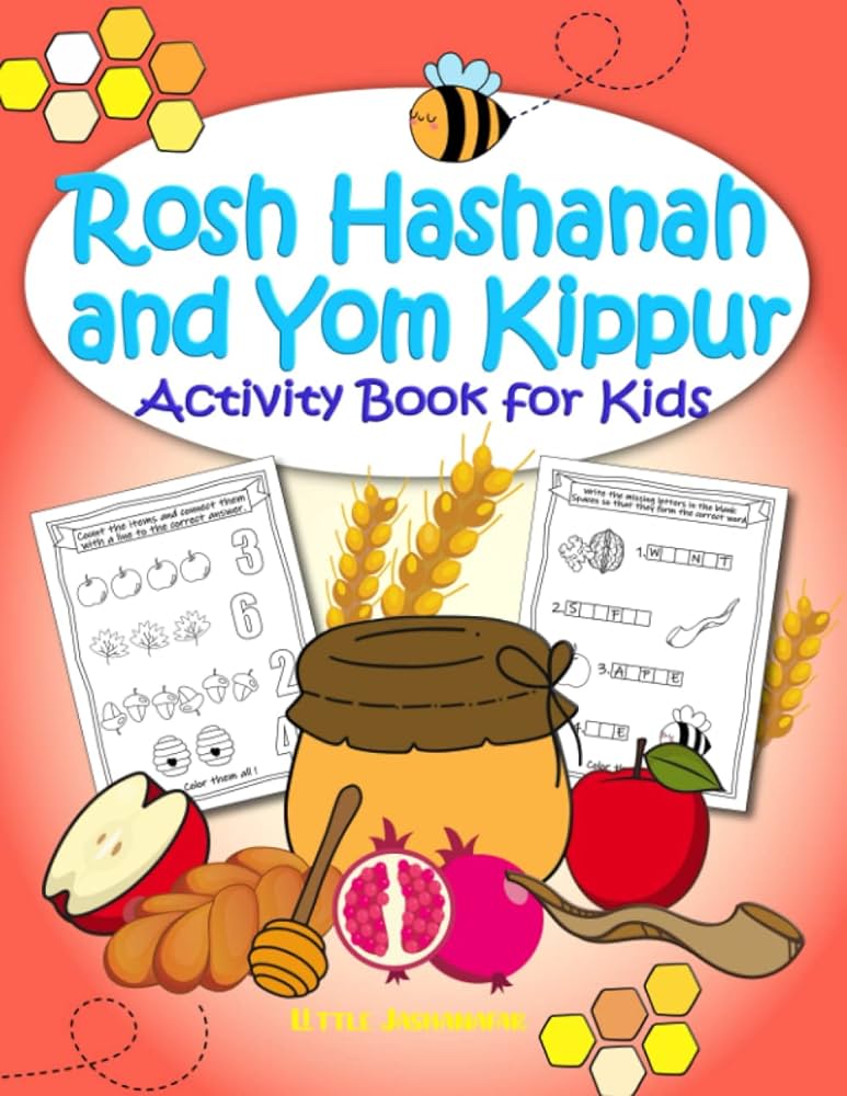 Rosh hashanah and yom kippur activity book for kids loring pages mazes wordsearch with religious jewish symbols shofar dreidels for children ages tishrei holiday with jewish toddler book jashanafar little