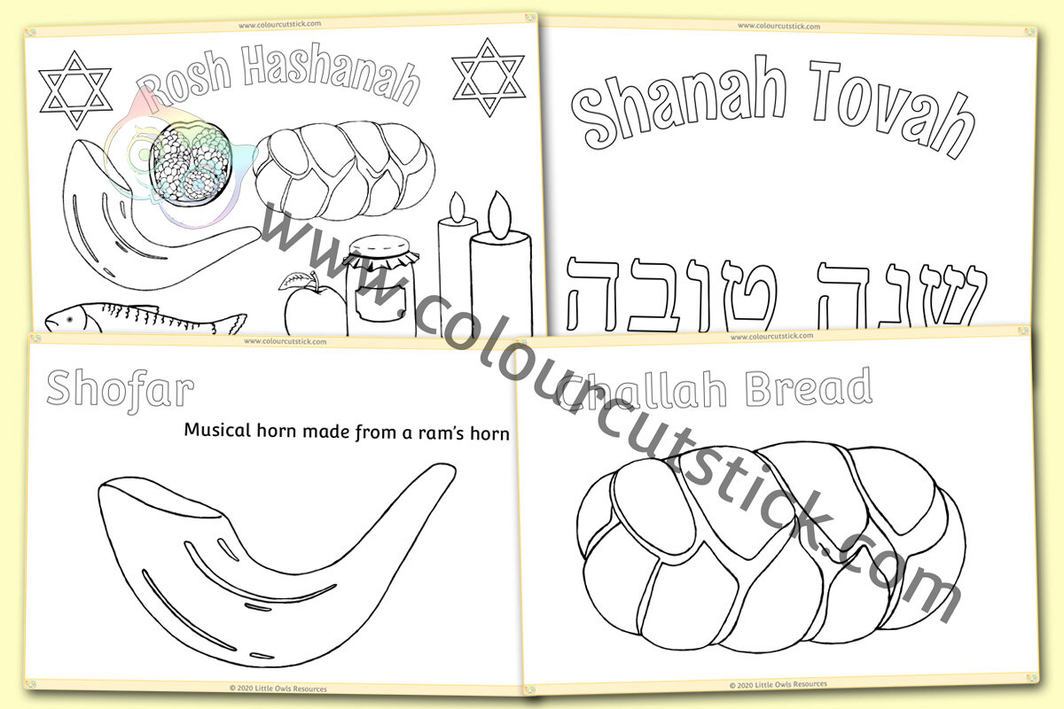 Free rosh hashanah colouringcoloring pages and greetings cards â colour cut stick