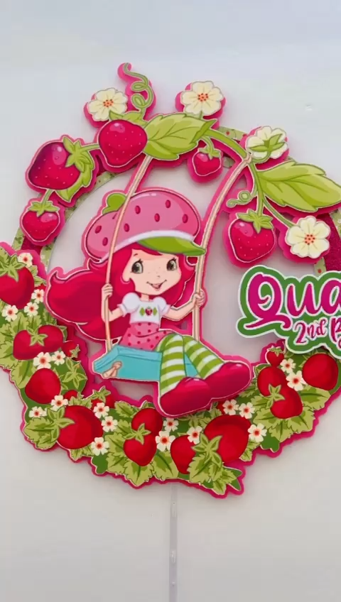 Personalized strawberry shortcake themed cake topper