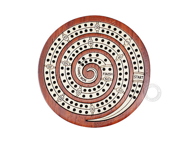 Jumbo cribbage board inlaid white maple blood wood continuous tracks drawer for cards and pegs and round pocket cribbage board