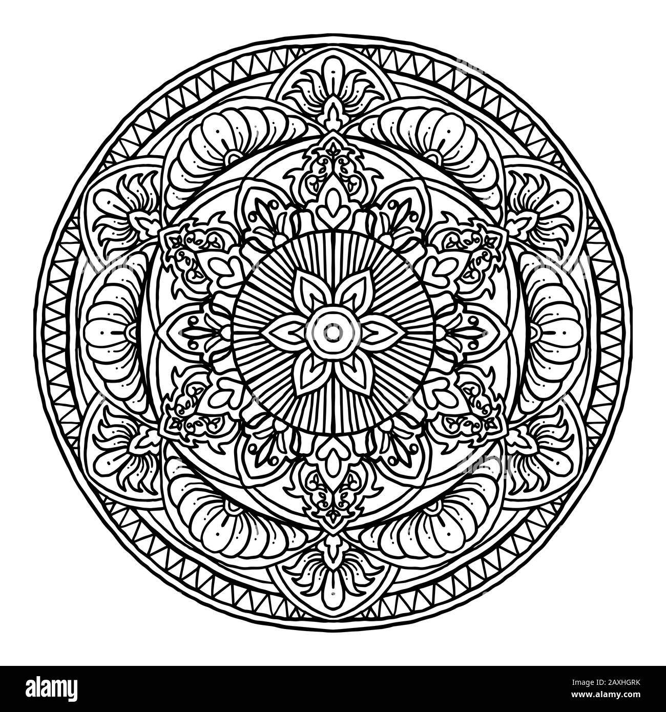 Outline mandala decorative round ornament can be used for coloring book anti