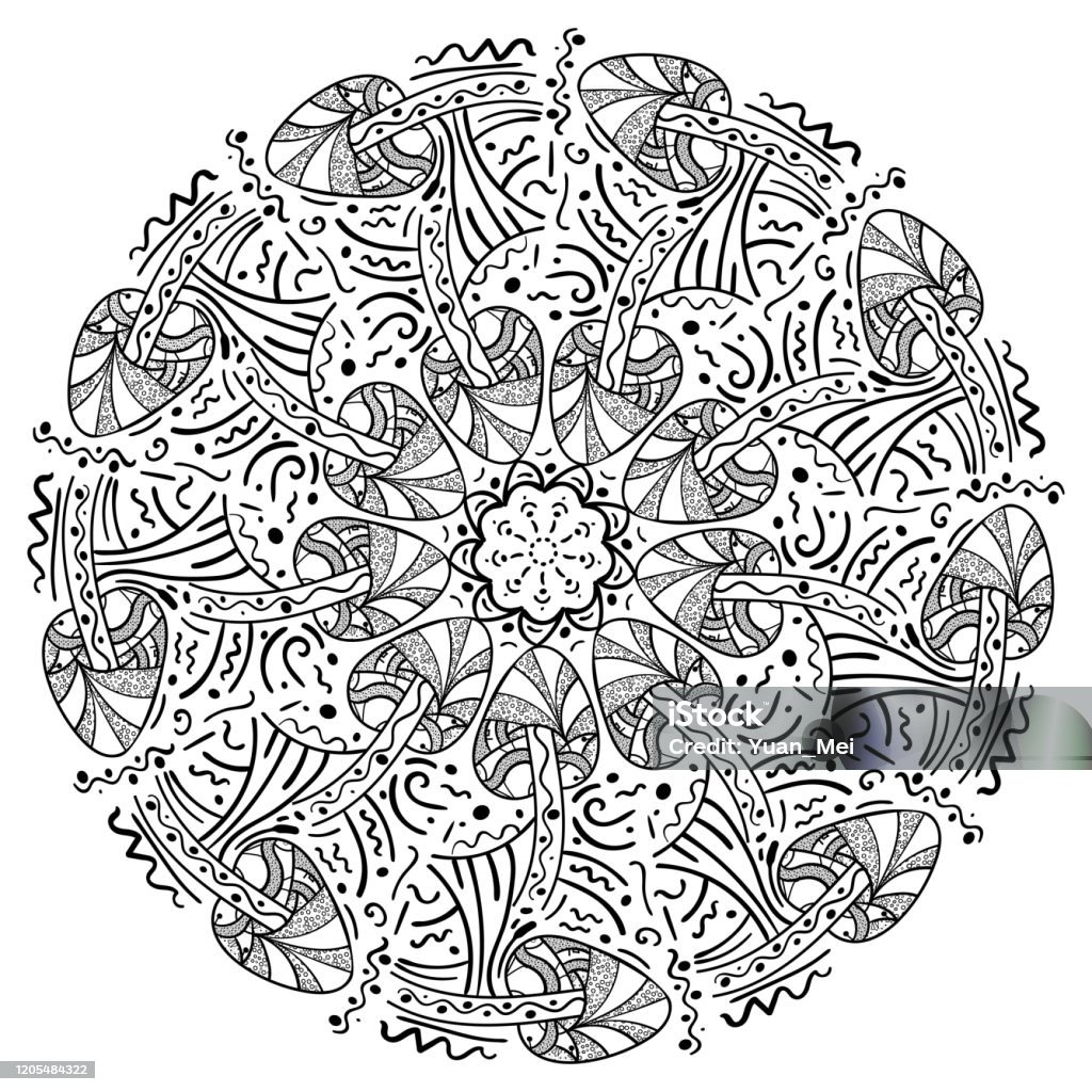 Abstract monochrome a traditional indian symbol decorative round ornament oriental pattern arabesque vector coloring page coloring book contour stock illustration