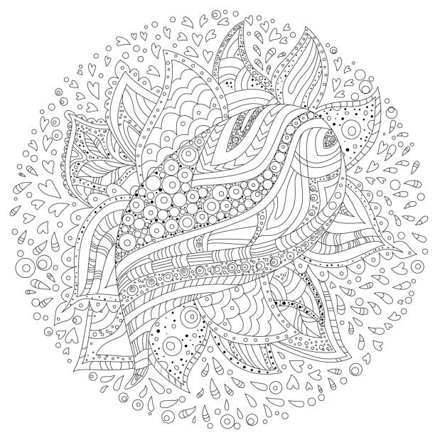 Outlined round ornament for coloring book black and white abstract floral pattern coloring page for adult stock illustration