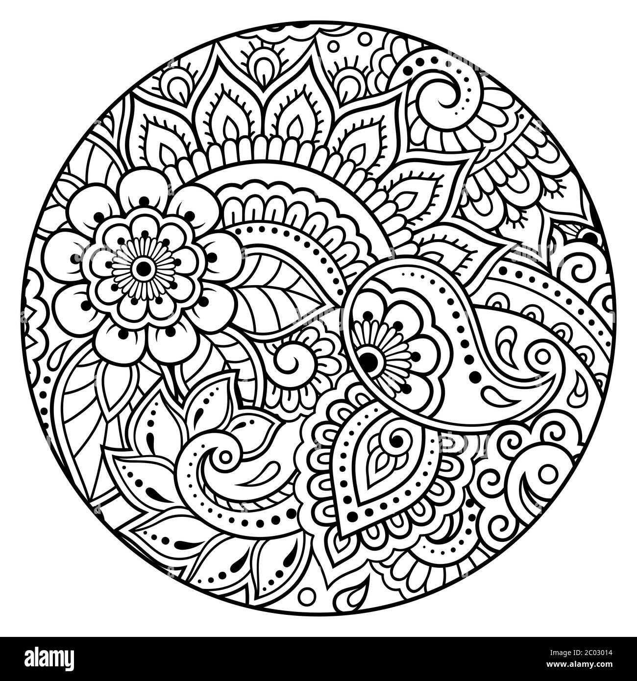 Outline round floral pattern for coloring book page antistress for adults and children doodle ornament in black and white hand draw vector illustra stock vector image art