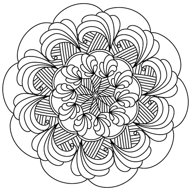 Premium vector mandala antistress coloring page with curls and symmetrical stripes outline round motif