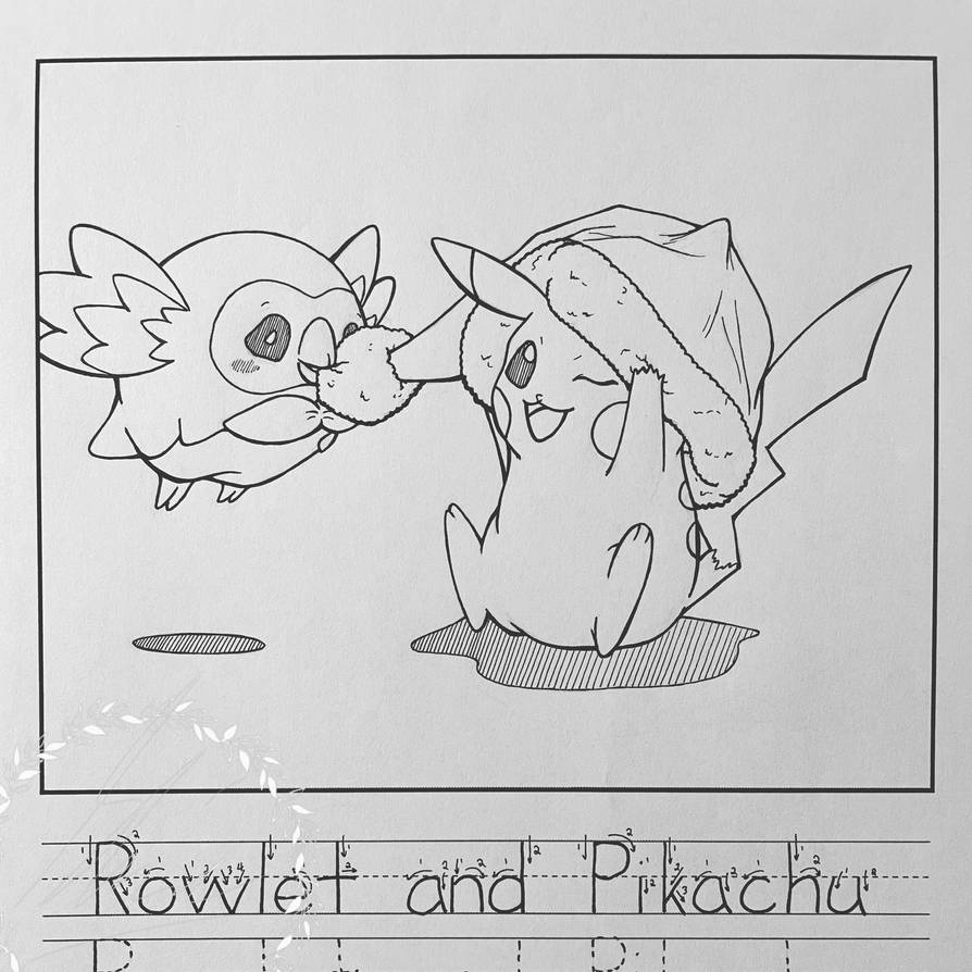 Rowlet and pikachu writing practice coloring sheet by sherriesometimes on