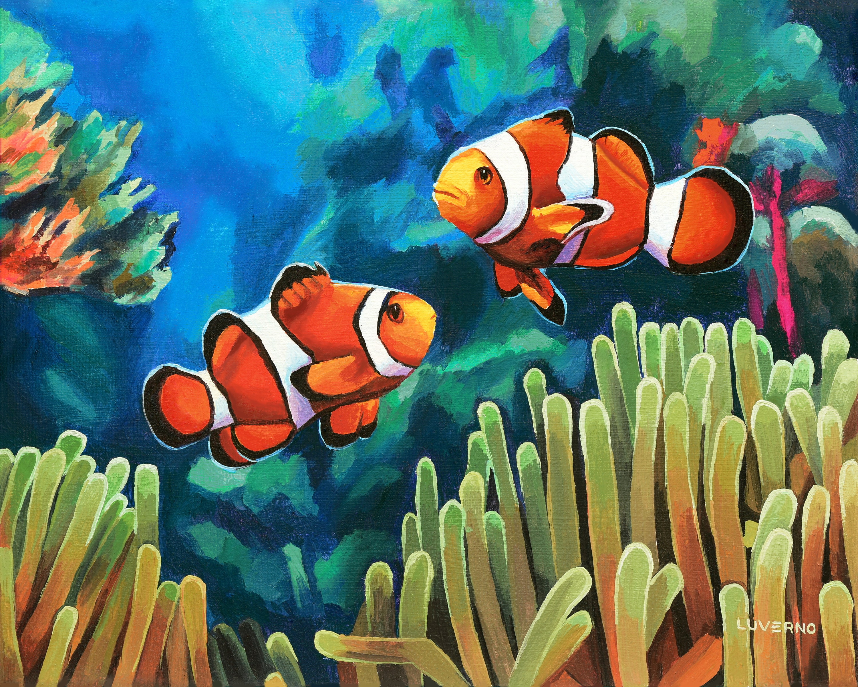 Tropical clown fish art print colorful sea life print ocean kids wall art decor nursery sea animal print fish wall art ocean lover gift