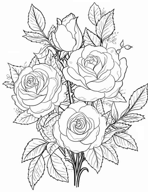 Beautiful rose coloring pages for kids and adults