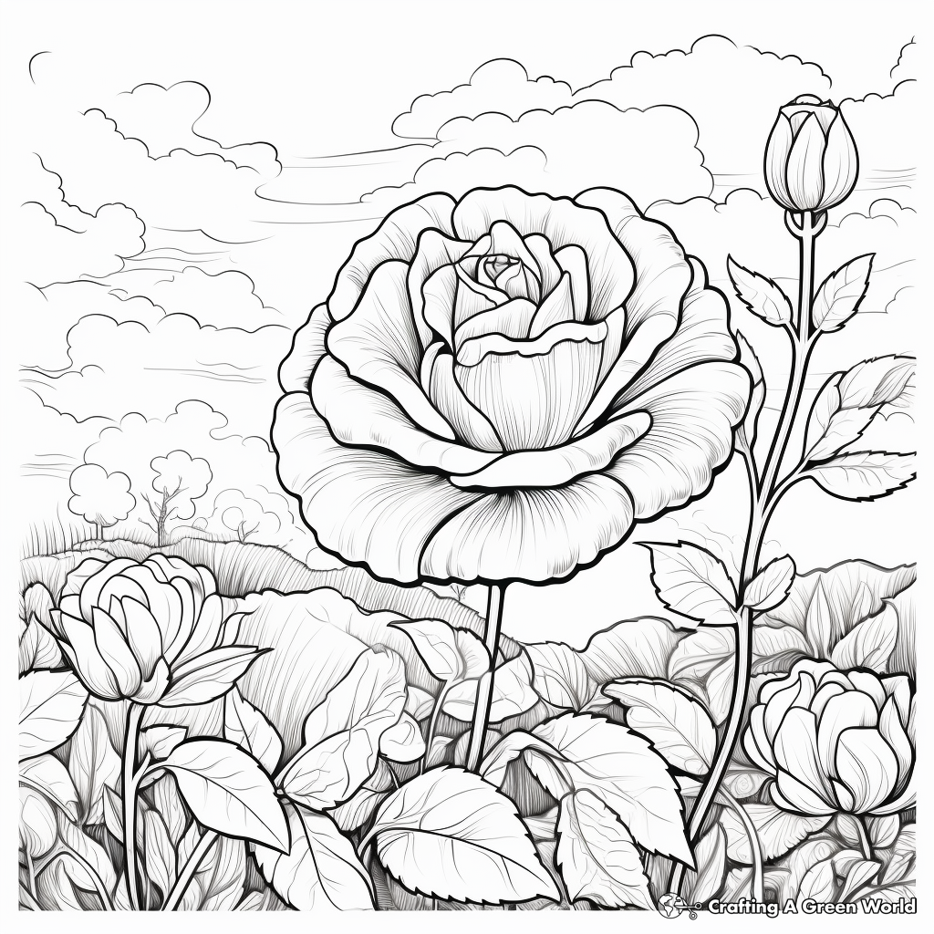 Realistic rose coloring pages