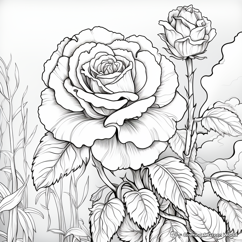 Realistic rose coloring pages