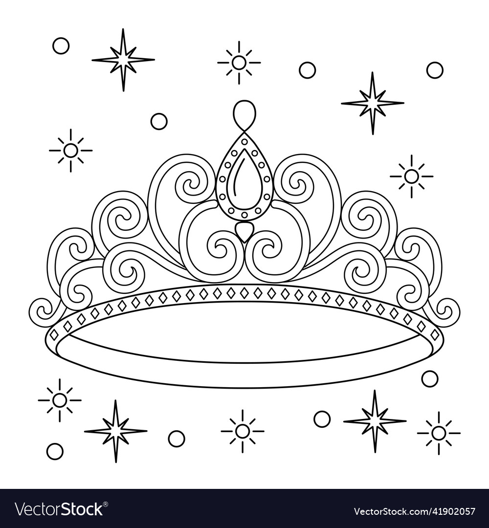 Princess crown coloring page for kids royalty free vector