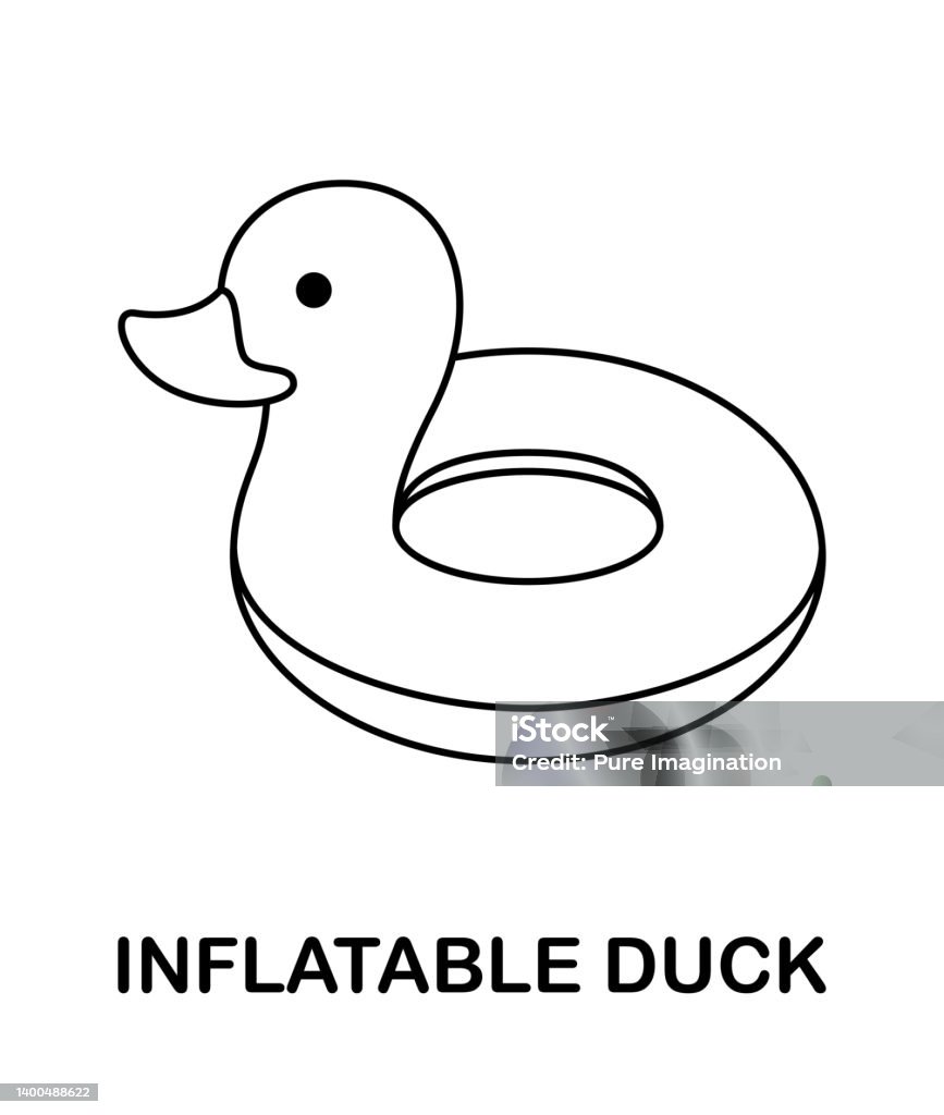 Coloring page with inflatable duck for kids stock illustration