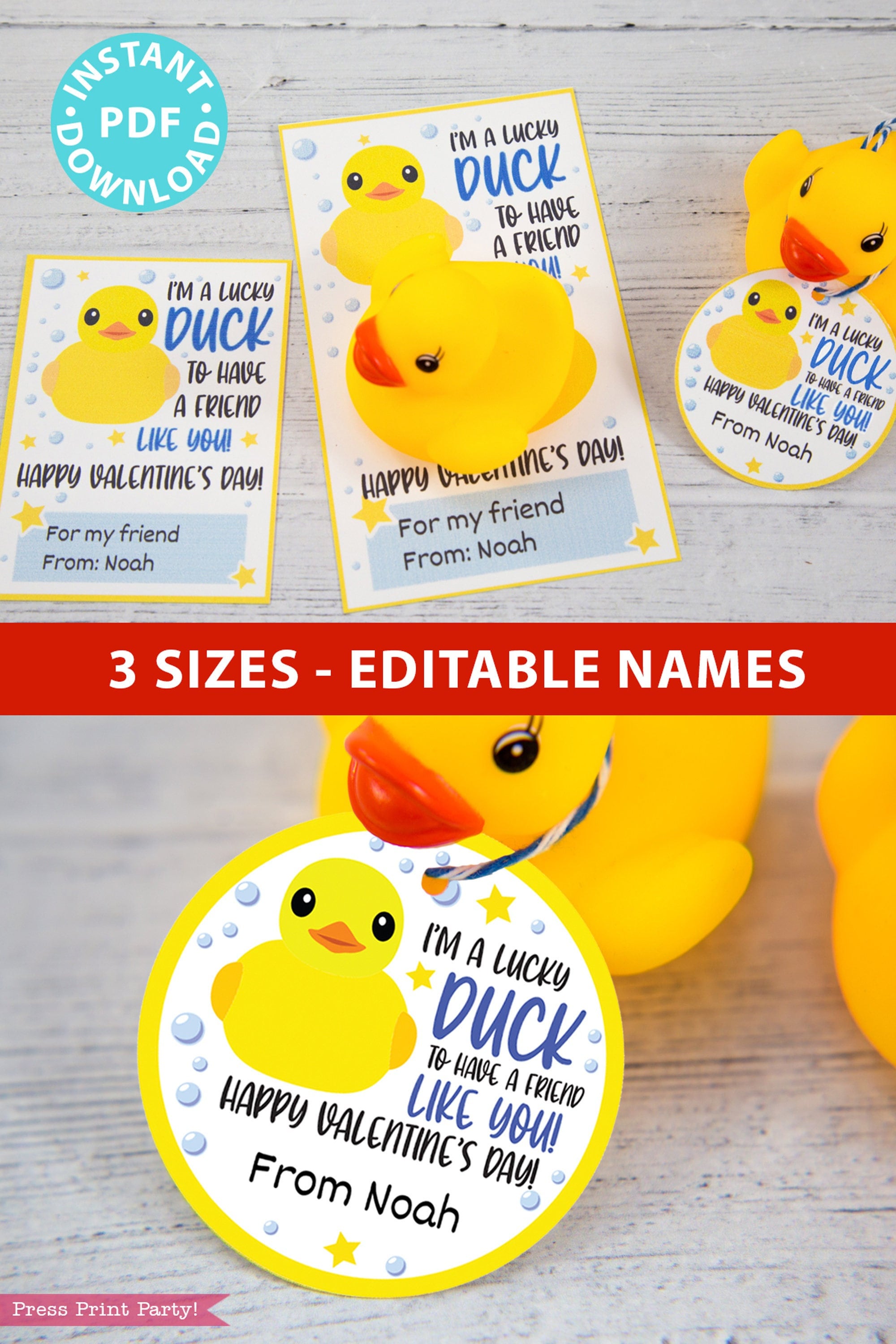 Im a lucky duck to have a friend like you kids valentine card printable blue gift tag school classroom rubber duck instant download