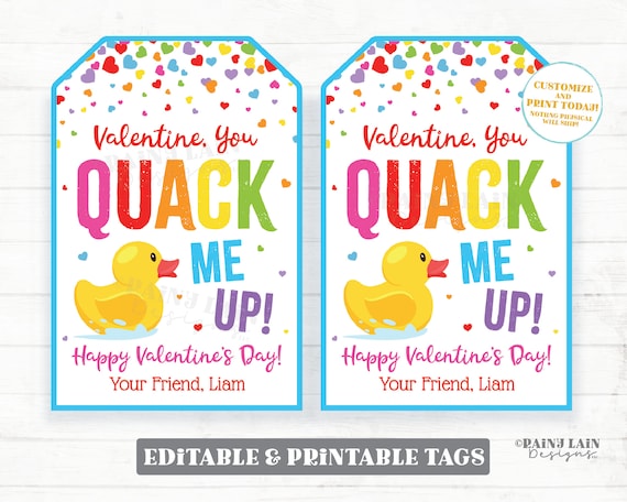 You quack me up valentine tag rubber duck valentines day gift tag ducky duckie printable preschool classroom kids non