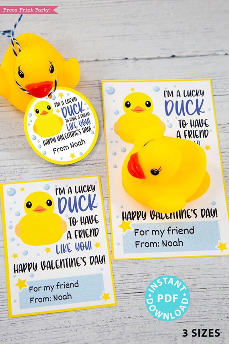 Rubber lucky duck kids valentines day card