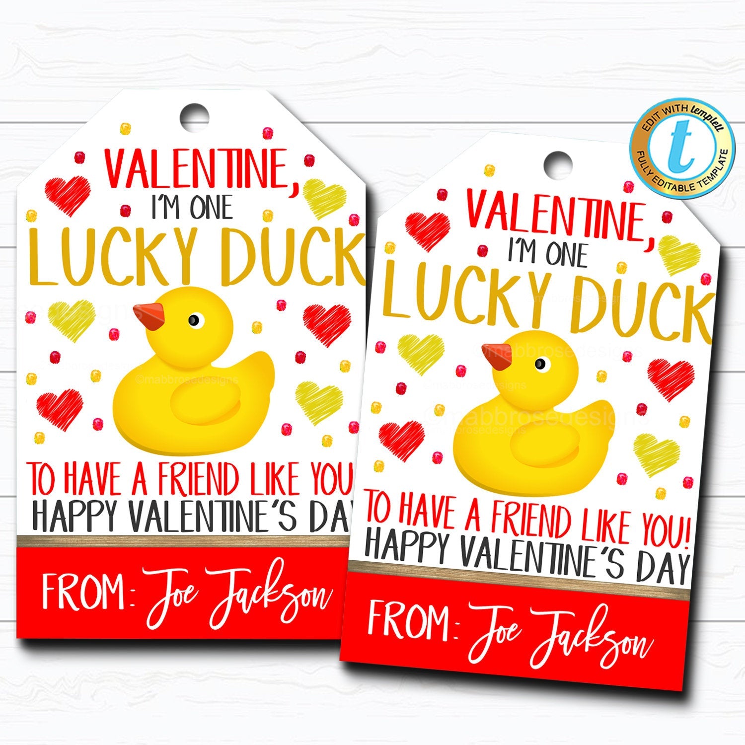 Valentines day lucky duck gift tags printables