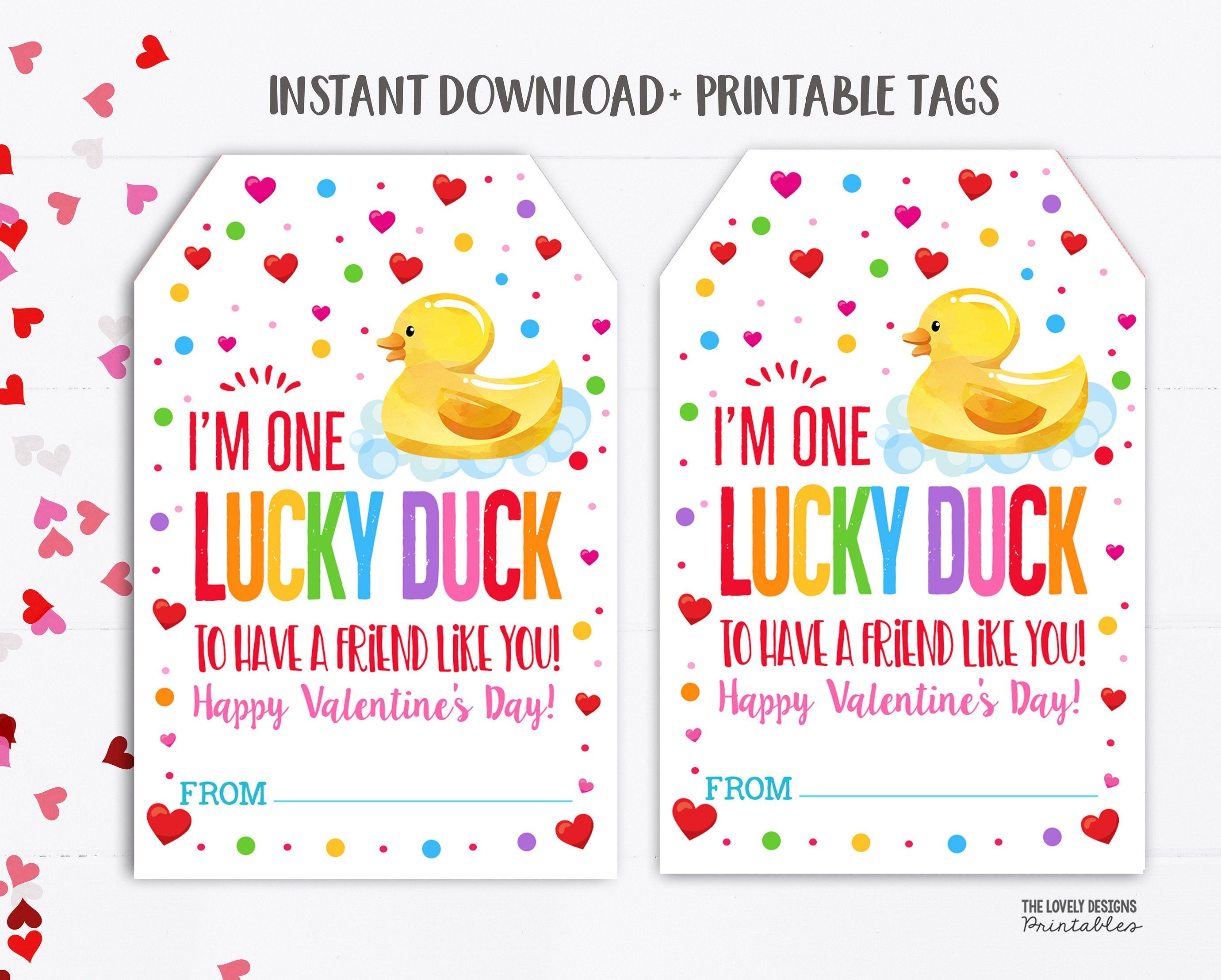 Rubber duck valentines day gift tags valentine lucky duck tag printable ducky duckie non candy preschool class printable kids valentine tag