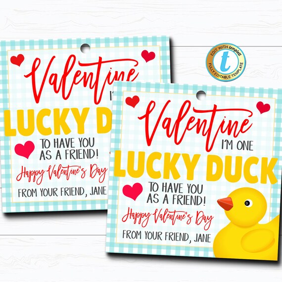 Buy valentine lucky duck tags rubber ducky kid friend valentine tag elementary classroom school teacher staff valentine diy editable template online in india