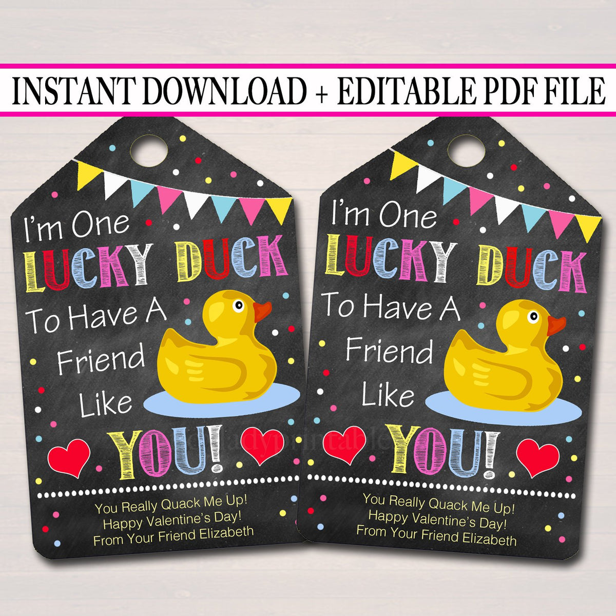 Rubber duck valentines day gift tags printables