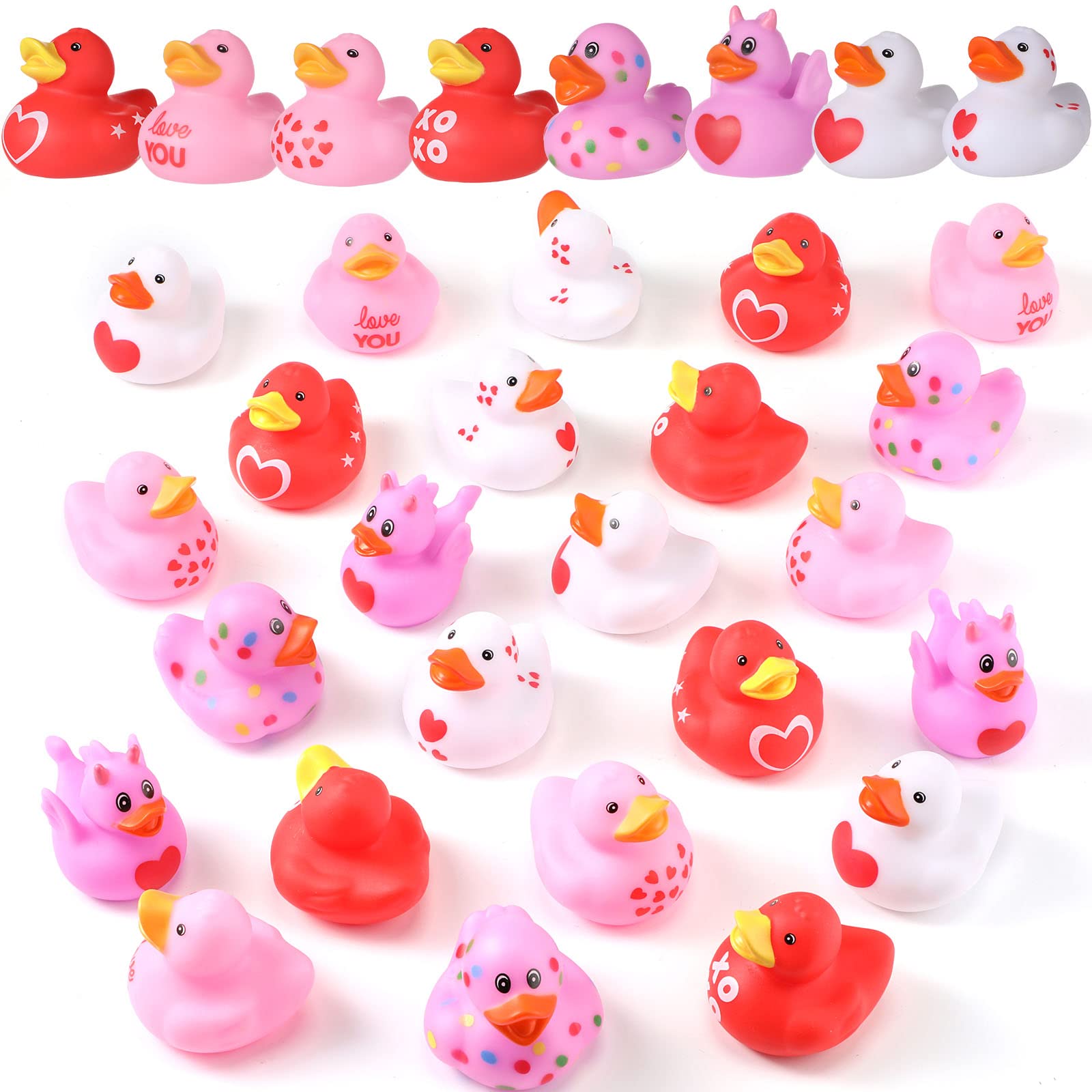 Pcs valentine rubber duckies bulk inch mini love heart holiday ducks novelty pink red bath toys for boys girls valentines day party favors classroom goodie bag fillers heart style