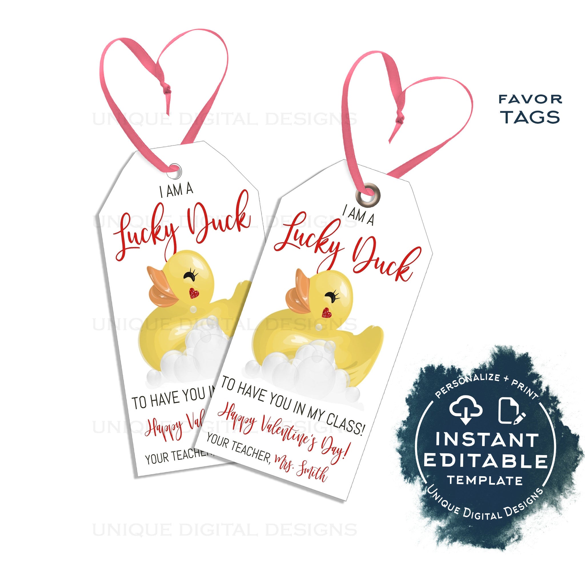 Teachers editable valentine lucky duck tags rubber ducky valentine gi