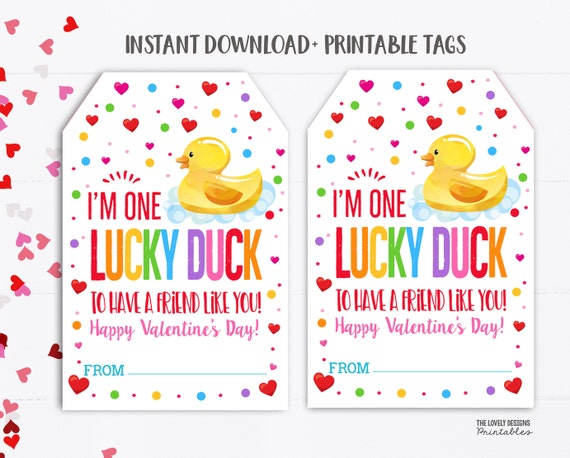 Rubber duck valentines day gift tags valentine lucky duck tag printable ducky duckie non candy preschool class printable kids valentine tag