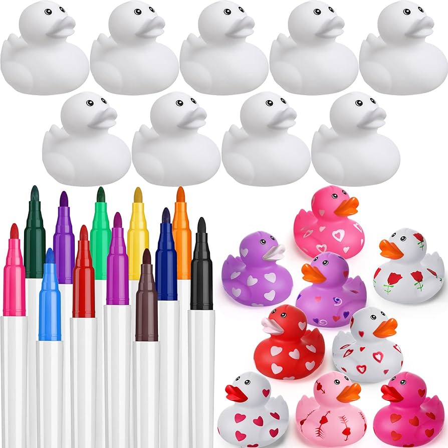 Inch white blank rubber ducks valentines day creative rubber ducks with pens of colors for pool bathtub float cute ducks diy ducks birthday gifts baby party favors accessories for