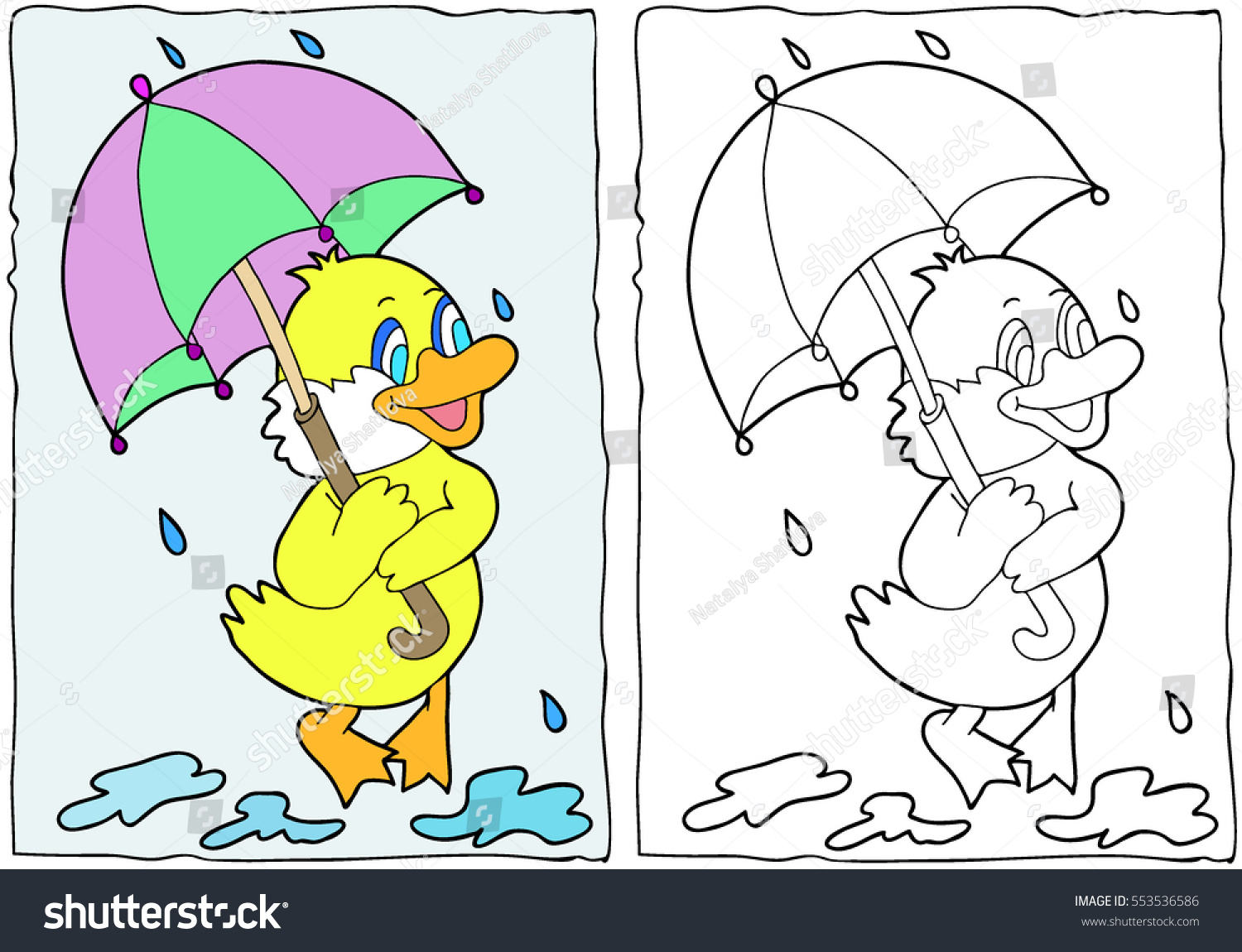 Coloring book duck umbrella hand drawn stock vector royalty free