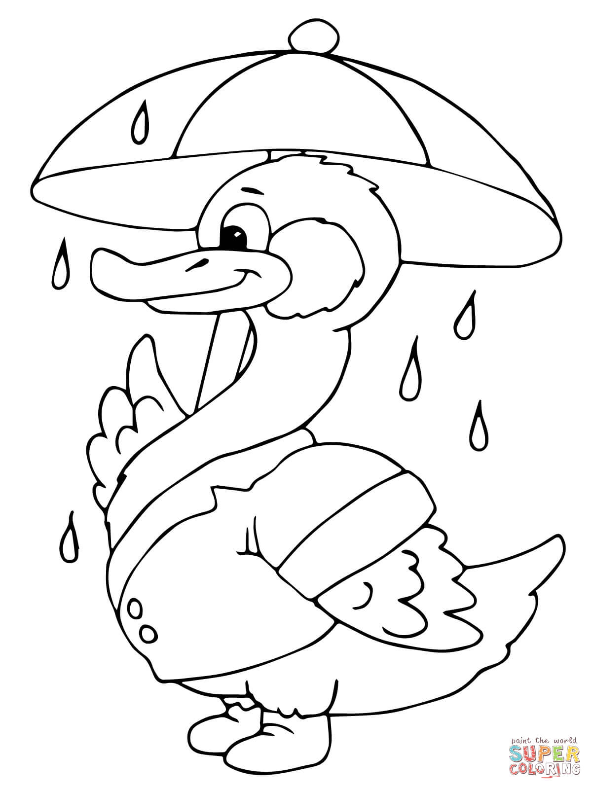 Duck with umbrella under the rain coloring page free printable coloring pages