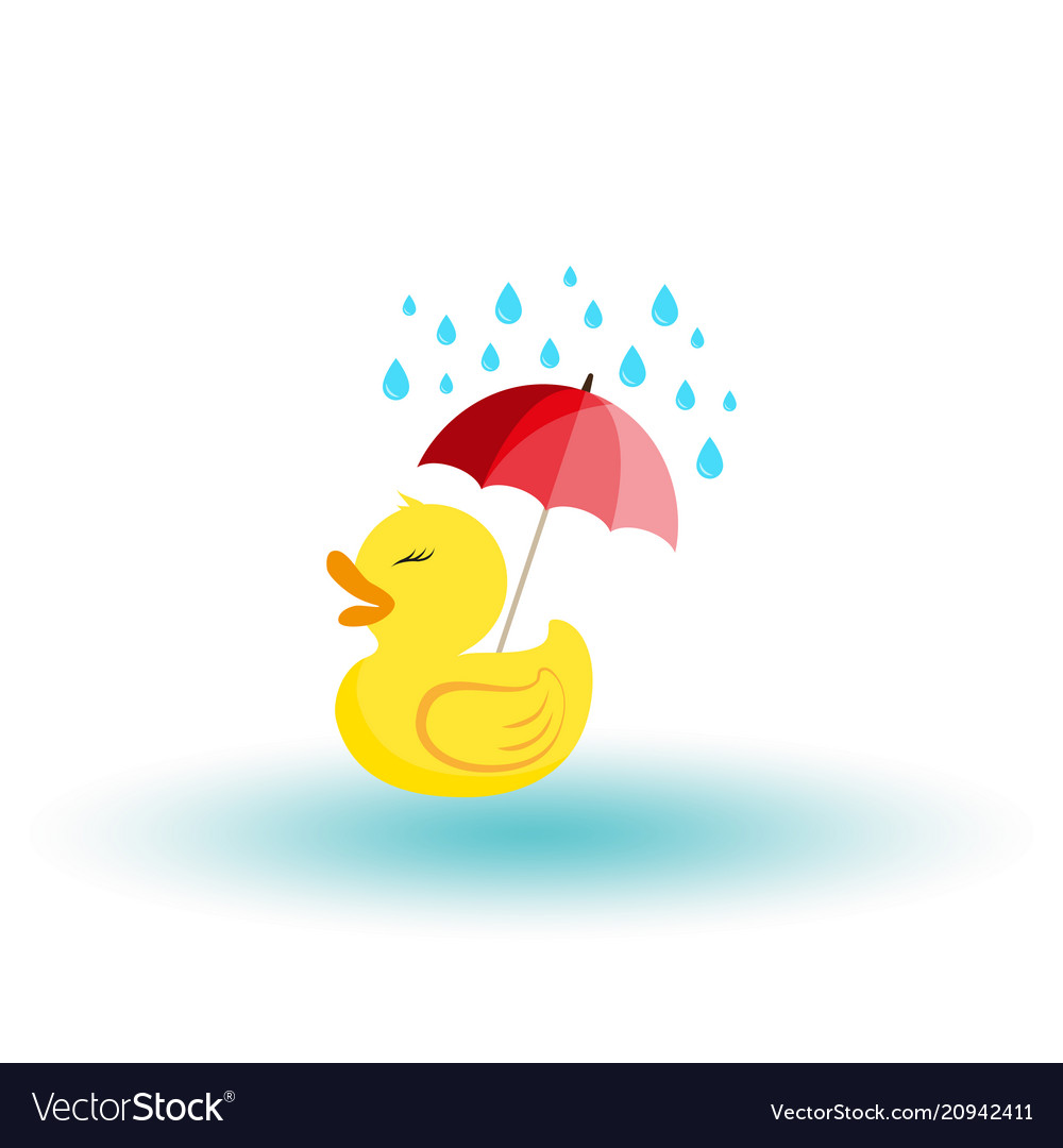 Rubber ducky with an umbrella in the rain icon vector image