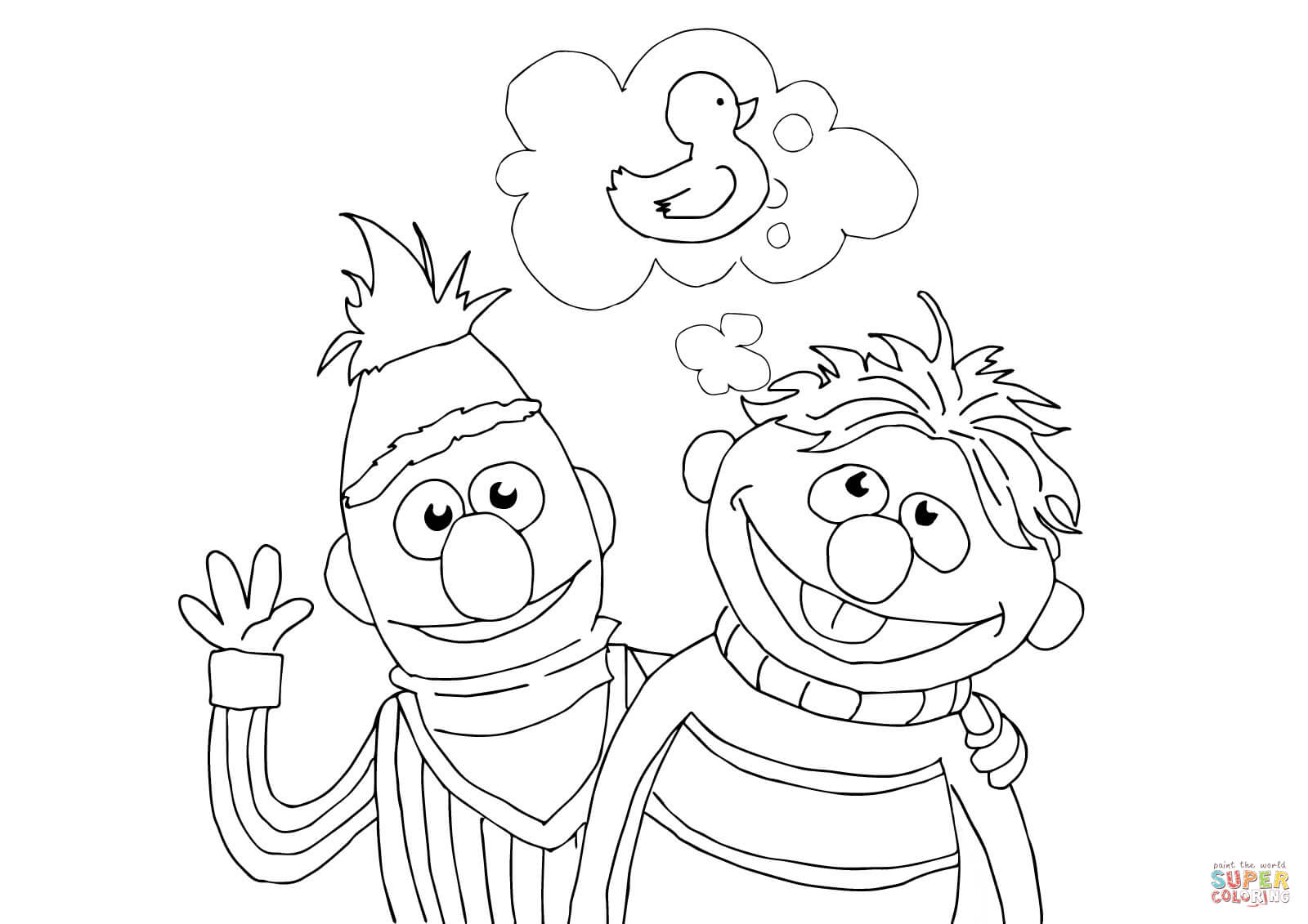 Bert ernie and rubber duckie coloring page free printable coloring pages