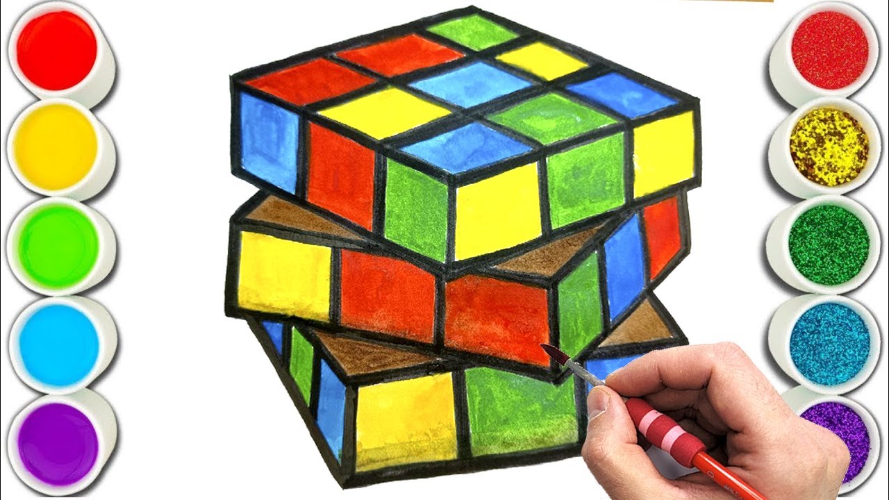 Rubiks cube drawing painting coloring for kids and toddlers child art