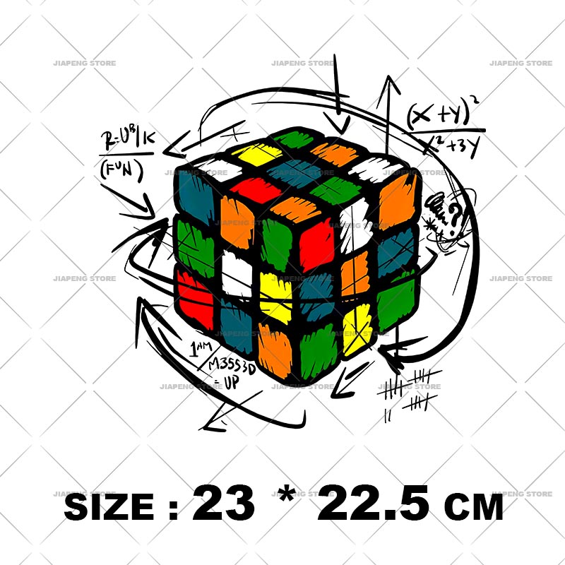 Fashion colorful rubiks cube print stickers iron on heat transfers for clothes cartoon cool thermal on t