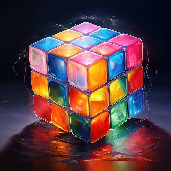 Rubik cube printable rubik cube print colorful wall art download technicolor oil painting cube home decor ai art midjourney set of instant download