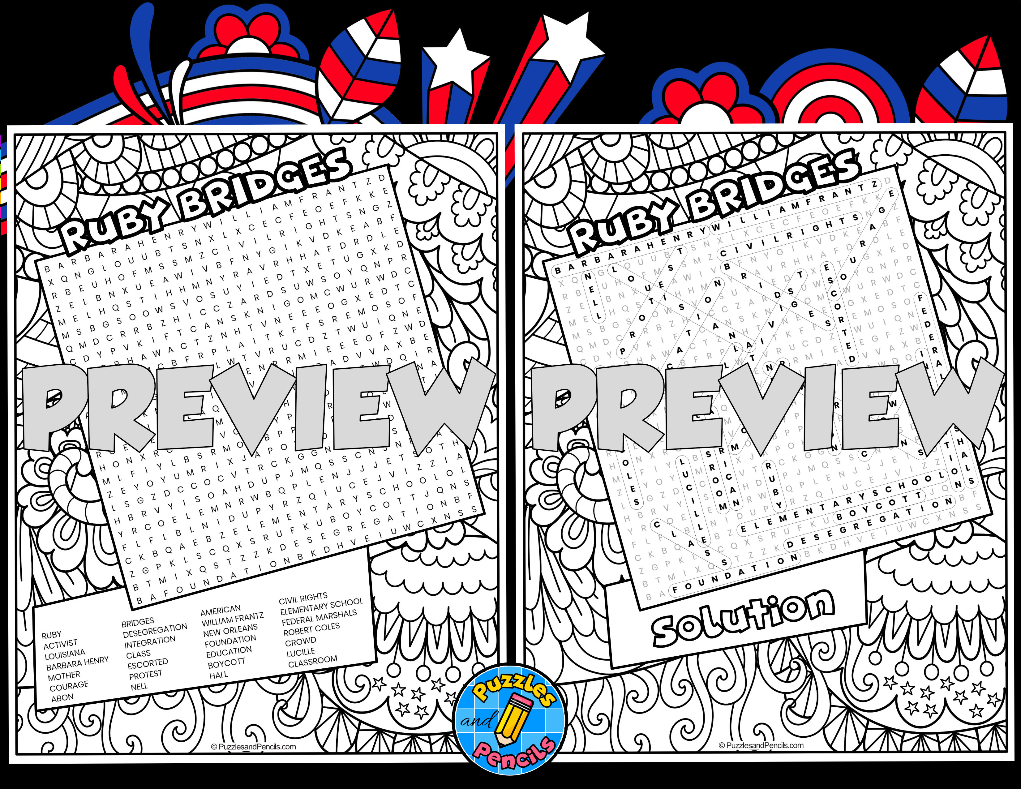 Ruby bridges word search puzzle with colouring womens history month wordsearch teaching resources