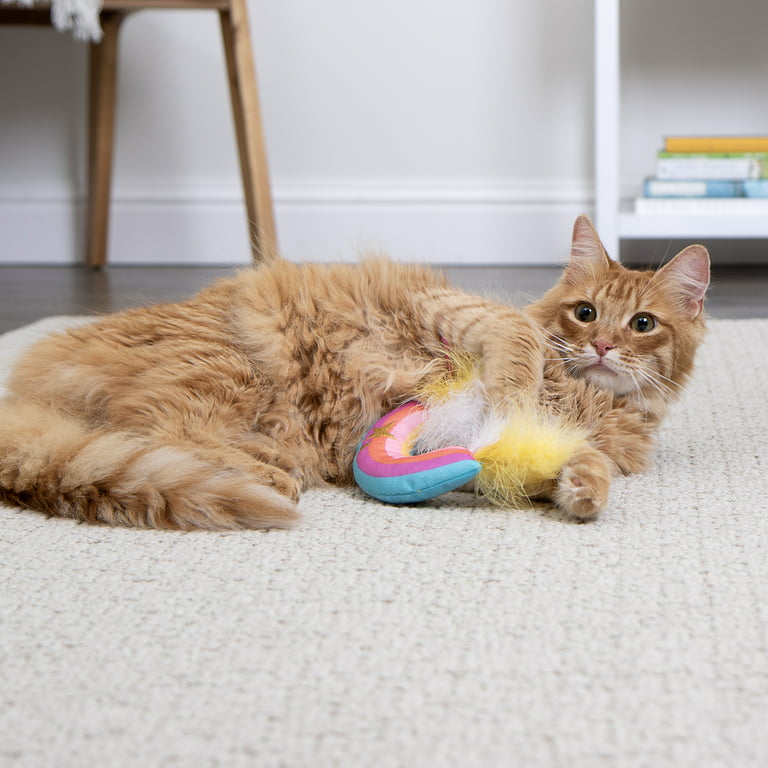 Smartykat rainbow ruckus catnip kicker cat toy with raffia feathers multi