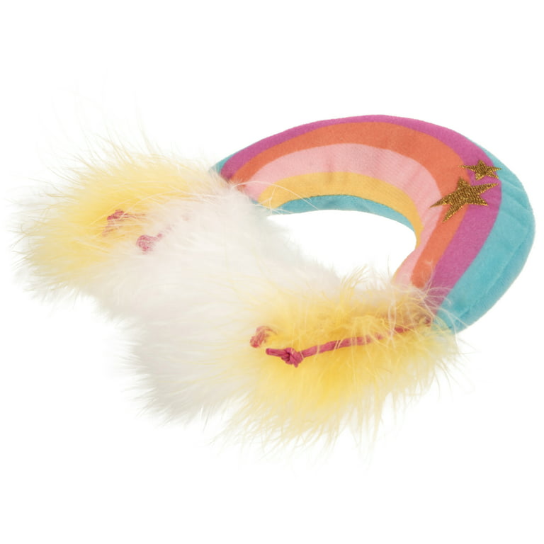 Smartykat rainbow ruckus catnip kicker cat toy with raffia feathers multi