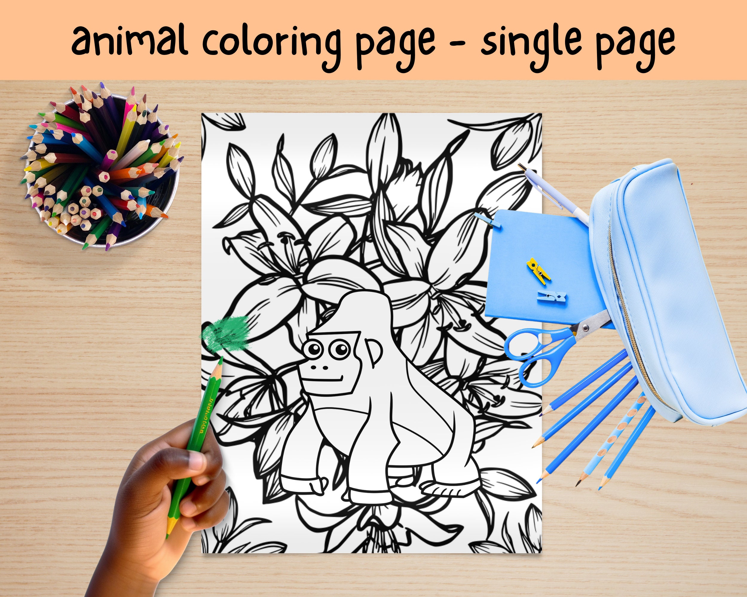 Printable ape animal coloring page practice for prek and kindergarten coloring page for kids animal classroom learning elementary
