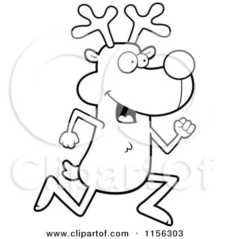 Cartoon clipart of a black and white rudolph the reindeer running