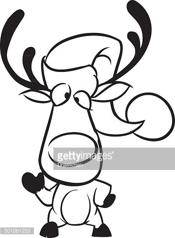 Funny reindeer rudolph black outline illustration on white coloring book stock clipart royalty