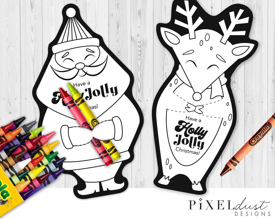 Christmas santa rudolph crayon holder coloring sheet cards â pixeldust designs